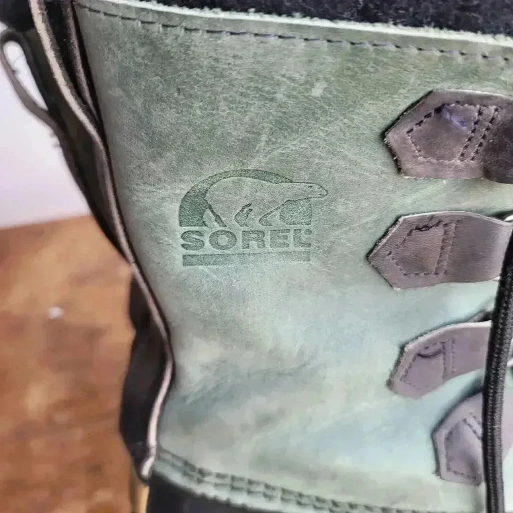 Sorel Vintage Alpine Snow Boots Women's Size 9 Green Duck Fleece Lined